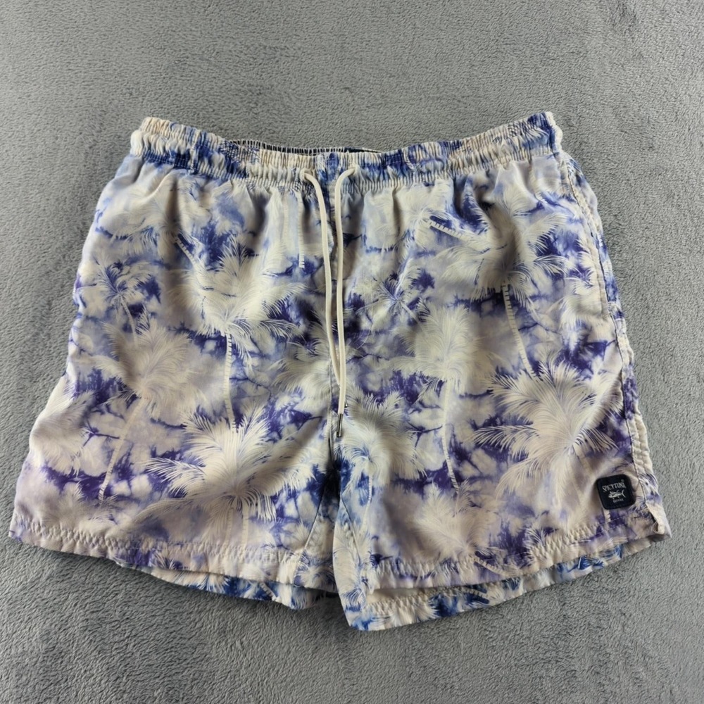 Spicy Tuna Swim Trunks Shorts Mens XL Blue White Palm‎ Tree Tropical Beach Surf